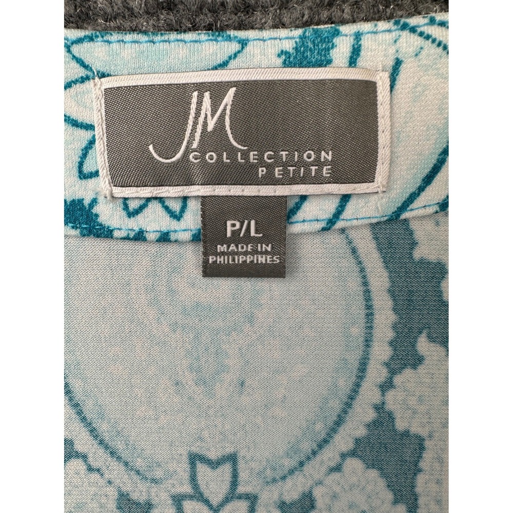 JM Collection Blouse Womens Petite L Blue Paisley Beaded Soutache 3/4 Sleeve Top - Picture 3 of 11
